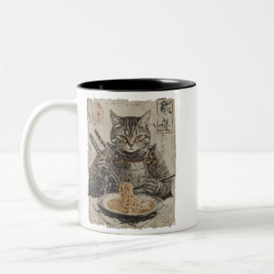 Caneca De Café Em Dois Tons Gato Samurai Ama Ramen Anime Japonês Divertido Art