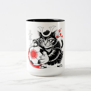 Caneca De Café Em Dois Tons Gato Samurai Fofo Presente de Futebol para Fãs do