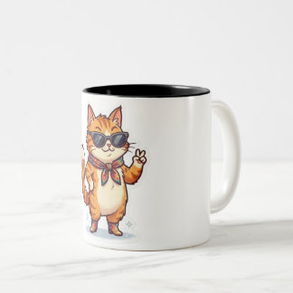 Caneca De Café Em Dois Tons Gato Sassy de Óculos de Sol & Cachecol