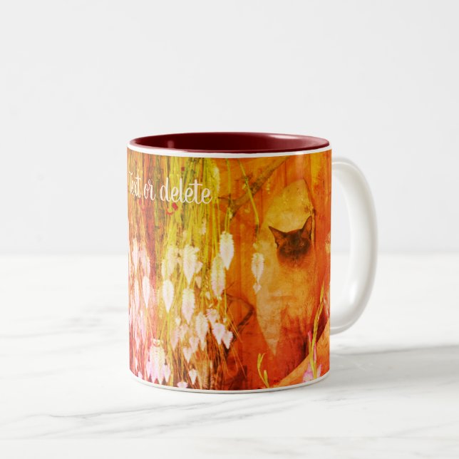 Caneca De Café Em Dois Tons Gato Siamês de Arte Animal Personalizado (Frente Esquerda)