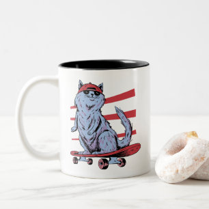 Caneca De Café Em Dois Tons Gato Skate Cat Skateboarder Skateboard Skate 
