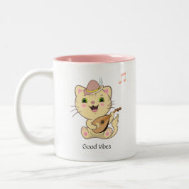 Caneca De Café Em Dois Tons Gato Tabby Gengibre Musical Fofo Feliz 