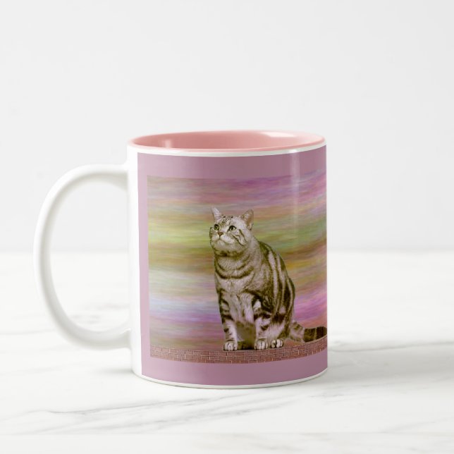 Caneca De Café Em Dois Tons Gato Tabby Prateado (Esquerda)
