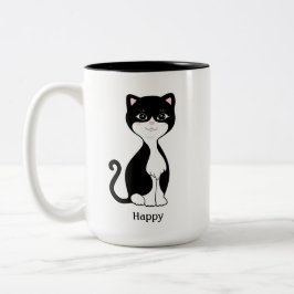 Caneca De Café Em Dois Tons Gato Tuxedo Fofo e Feliz
