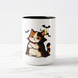 Caneca De Café Em Dois Tons Gato Vampiro Mal-Humorado de Halloween
