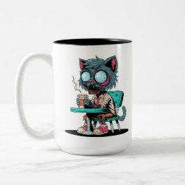 Caneca De Café Em Dois Tons Gato Zumbi Amante de Café