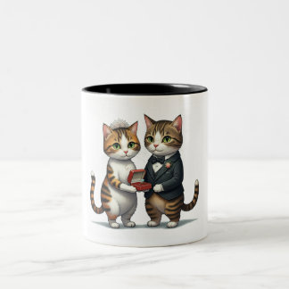 Caneca De Café Em Dois Tons Gatos Adoráveis Recém-Casados