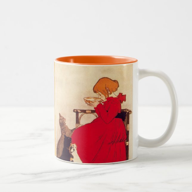 Caneca De Café Em Dois Tons Gatos antigos Theophile Steinlen do leite da (Direita)