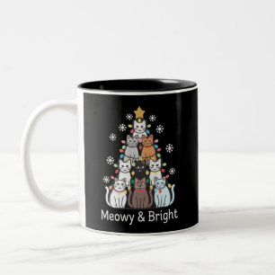 Caneca De Café Em Dois Tons Gatos Árvore de Natal Meowy Bright Xmas