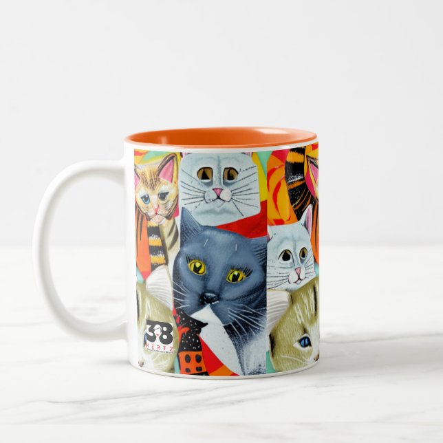 Caneca De Café Em Dois Tons Gatos Brilhantes e Bonitos (Esquerda)