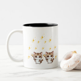 Caneca De Café Em Dois Tons Gatos Cachorros Segurando Estrelas de Guerra Mágic
