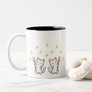 Caneca De Café Em Dois Tons Gatos Cachorros Segurando Estrelas de Guerra Mágic