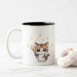 Caneca De Café Em Dois Tons Gatos Cachorros Segurando Estrelas de Guerra Mágic