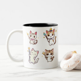 Caneca De Café Em Dois Tons Gatos Cachorros Segurando Varinha Mágica