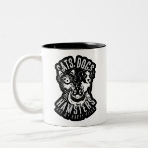 CANECA DE CAFÉ EM DOIS TONS GATOS CÃES CAÇADORES FELIZES PETES AMOR