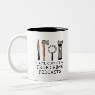 CANECA DE CAFÉ EM DOIS TONS GATOS, CAFÉ E VERDADEIROS PODCASTES DE CRIME
