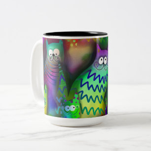 Caneca De Café Em Dois Tons Gatos Coloridos