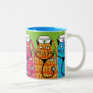 Caneca De Café Em Dois Tons Gatos da enfermeira