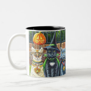 Caneca De Café Em Dois Tons Gatos de Halloween na Costume Watercolor Art