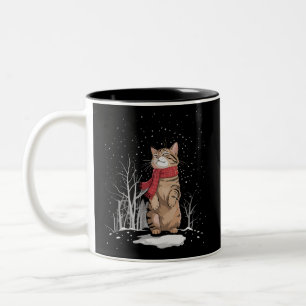 Caneca De Café Em Dois Tons Gatos de Natal com Neve Meowy Presente Divertido d