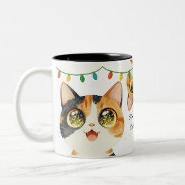 Caneca De Café Em Dois Tons Gatos de Olhos Brilhantes Luzes Sagradas de Calico