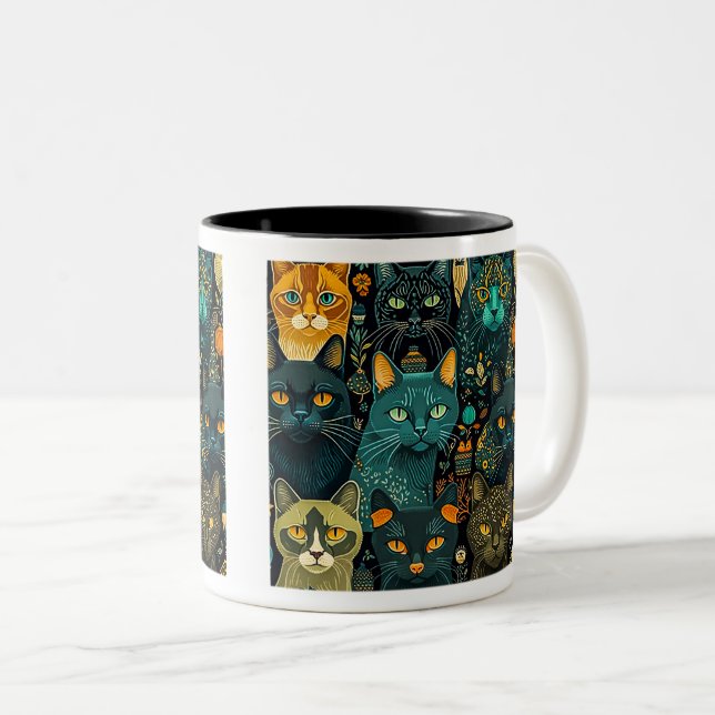 Caneca De Café Em Dois Tons Gatos De Papel De Carteira, 11 Oz (Frente Esquerda)
