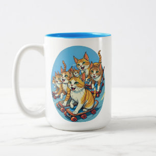 Caneca De Café Em Dois Tons Gatos de Skate em Movimento