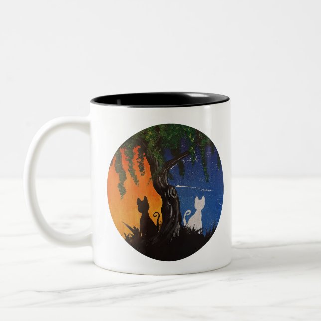 Caneca De Café Em Dois Tons Gatos Dia/Noite (Esquerda)