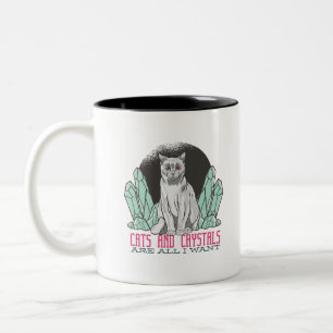 Caneca De Café Em Dois Tons Gatos e Cristais são tudo que eu quero