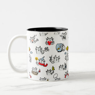 Caneca De Café Em Dois Tons Gatos engraçados, leite e magia.