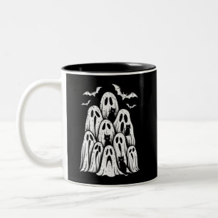 Caneca De Café Em Dois Tons Gatos Fantasmas do Halloween Amante do Outono Temp