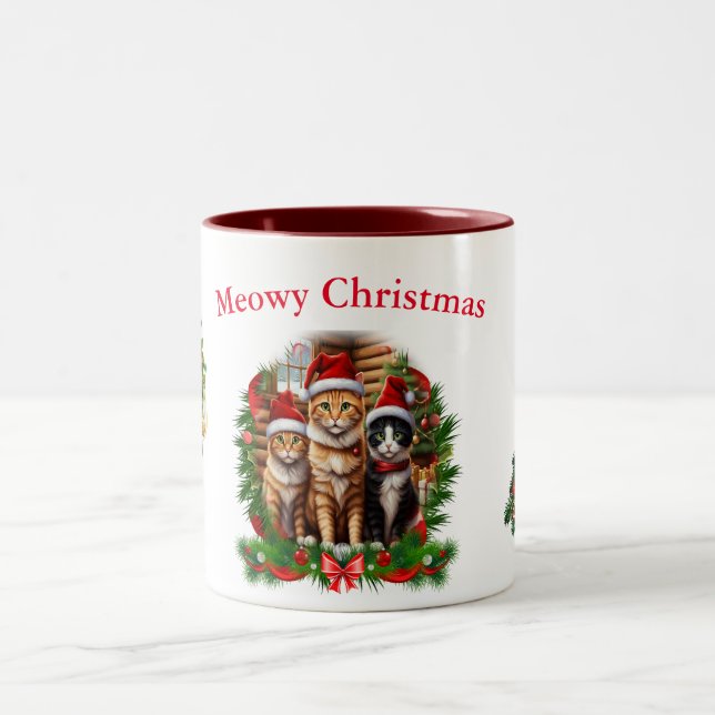 Caneca De Café Em Dois Tons Gatos Felizes Animais de Natal (Centro)