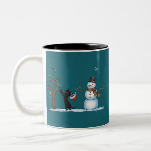 Caneca De Café Em Dois Tons Gatos Fofos do Homem de Neve de Natal Amoroso Xmas