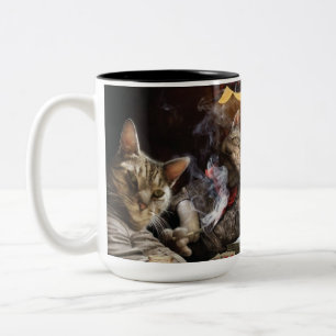 Caneca De Café Em Dois Tons Gatos jogando pôquer