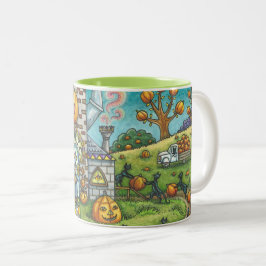 CANECA DE CAFÉ EM DOIS TONS GATOS NEGROS, PEDAÇOS DE PUMPKIN FÁBRICA DE DOIS M