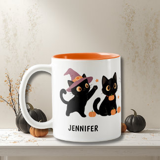 Caneca De Café Em Dois Tons Gatos Pretos Fofos Halloween
