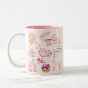 Caneca De Café Em Dois Tons Gatos Rosa de Chá da Tarde
