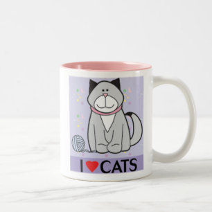 Caneca De Café Em Dois Tons Gatos roxos e cor-de-rosa do amor de I
