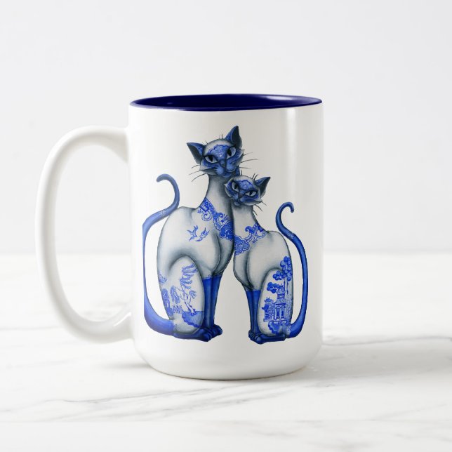 Caneca De Café Em Dois Tons Gatos Siamese do salgueiro azul (Esquerda)