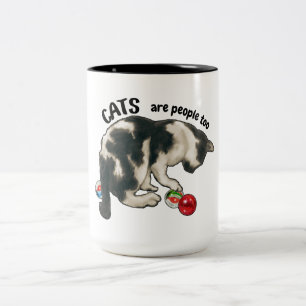Caneca De Café Em Dois Tons GATOS também são PESSOAS, Arte de Gato e Bolinhas 