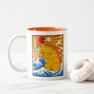 Caneca De Café Em Dois Tons Gatozilla Fora de Kanagawa Arte Japonesa Divertida