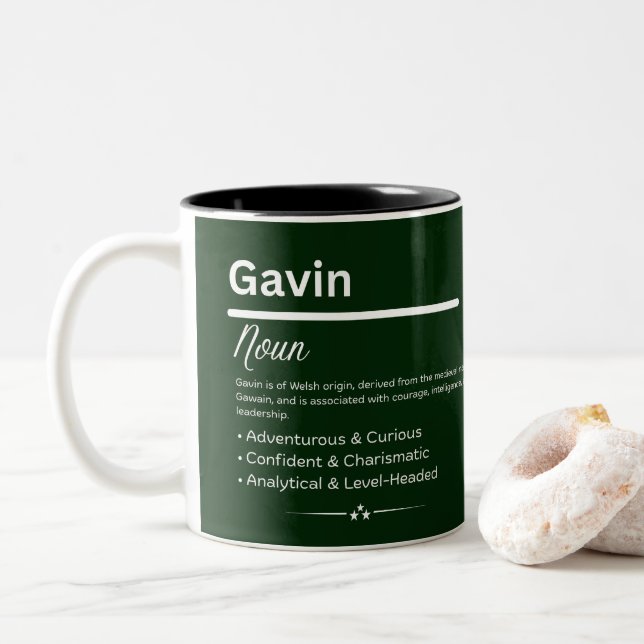 Caneca De Café Em Dois Tons Gavin Nome Personalizado (Com Donut)