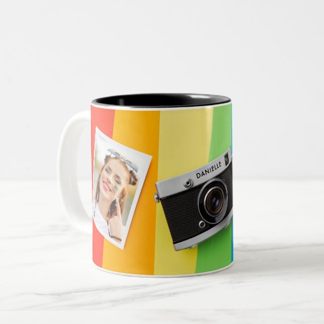 Caneca De Café Em Dois Tons Gay LGBT Nome Personalizado de Foto LGBT (Frente Esquerda)