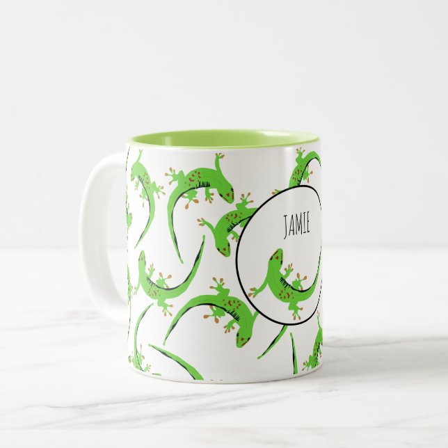 Caneca De Café Em Dois Tons Gecko Lizard Reptile Pattern (Frente Esquerda)