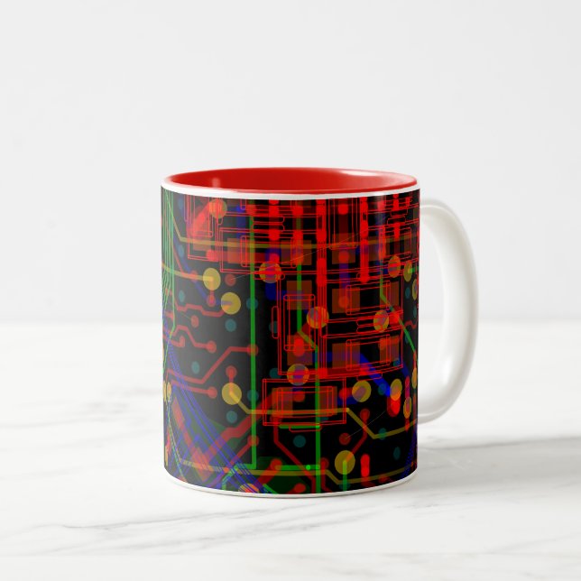 Caneca De Café Em Dois Tons Geek Eletrônico de Abstrato de Processo de Encamin (Frente Esquerda)