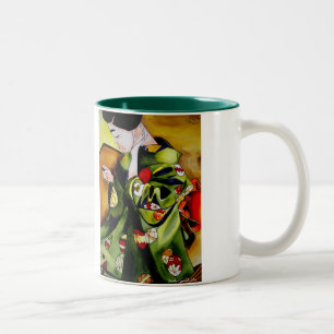 Caneca De Café Em Dois Tons Geisha com arte original kimono verde-oliva
