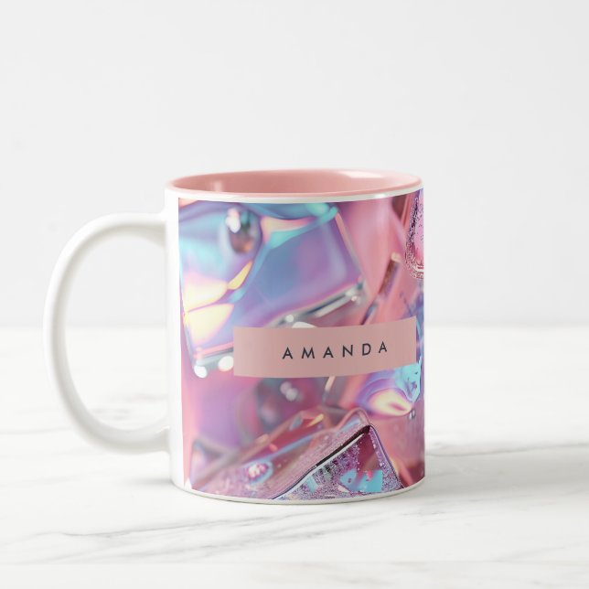 Caneca De Café Em Dois Tons Gelo Rosa Iridescente Personalizado com Brilho (Esquerda)