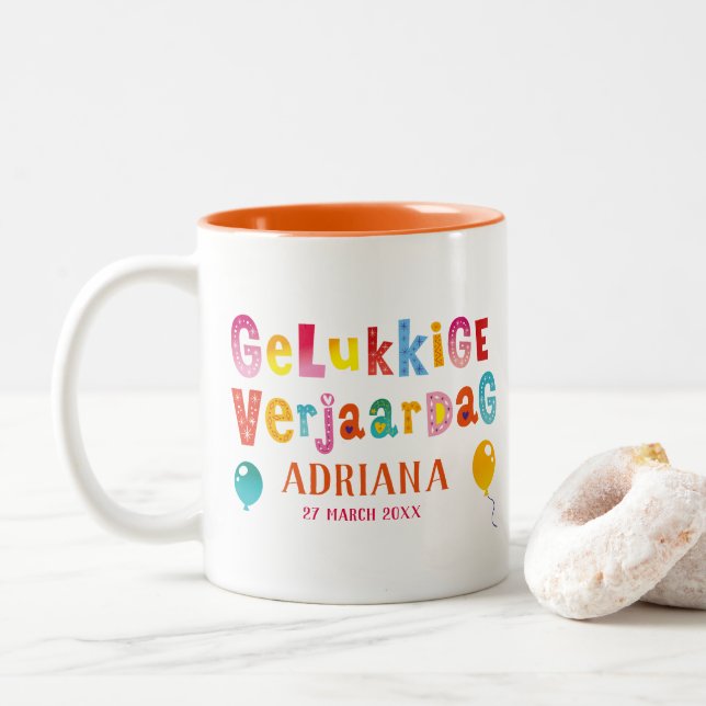 Caneca De Café Em Dois Tons gelukkige verjaardag (Com Donut)