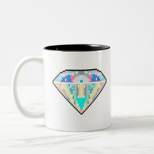 Caneca De Café Em Dois Tons Gema de diamante de arte em pixel (Esquerda)