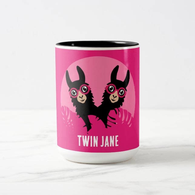 Caneca De Café Em Dois Tons Gêmeos de alpaca lhama (Centro)